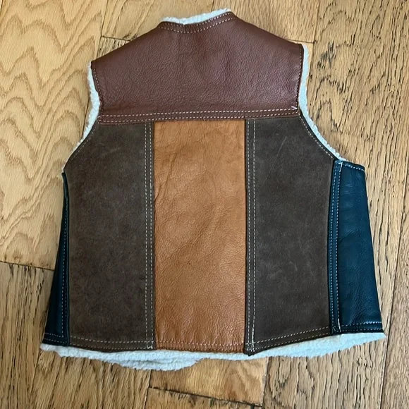 M - Children's Brown / Black / Green Genuine leather Sleveless Vest